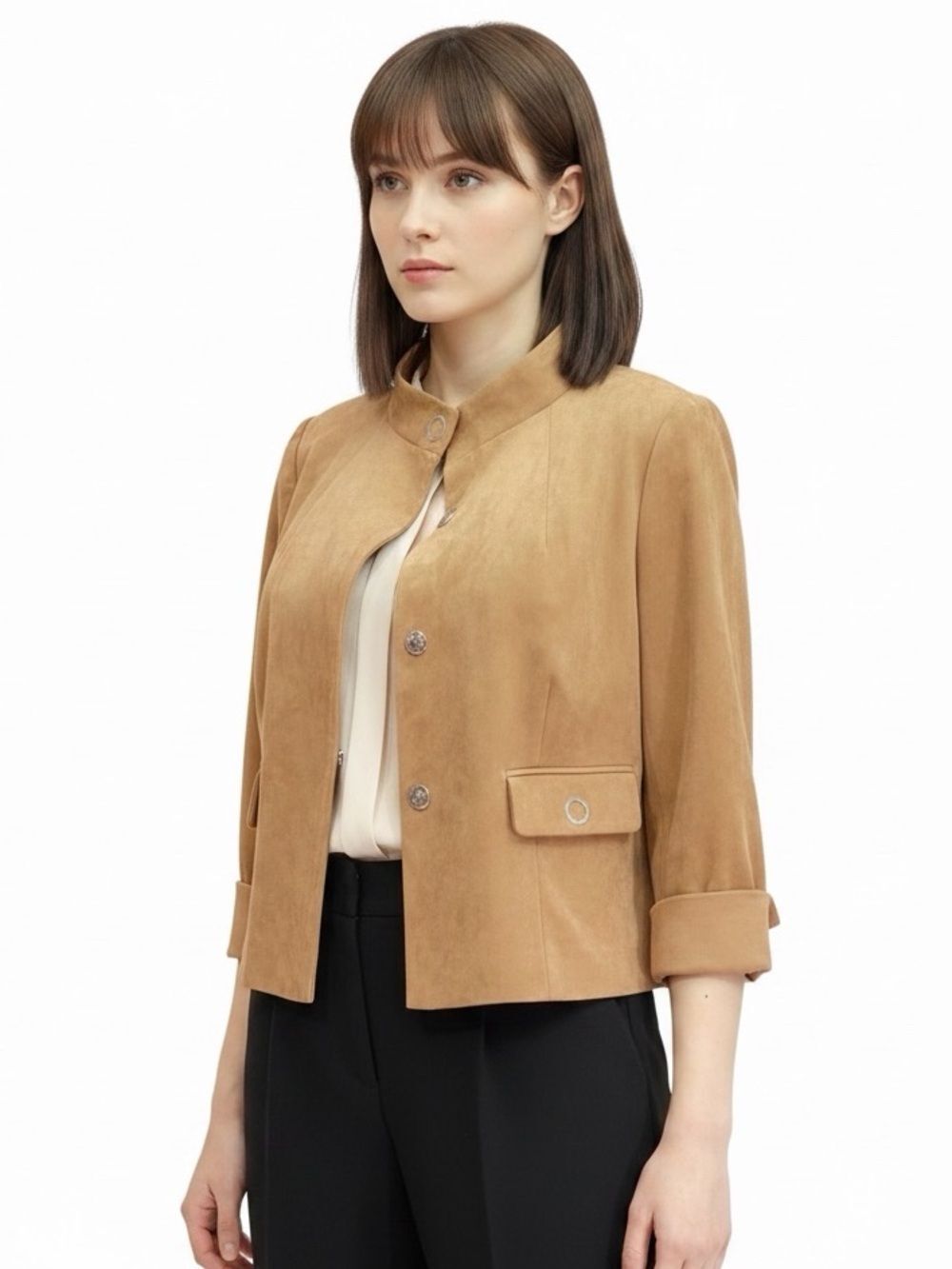 Tan Faux Suede Cropped Jacket M NWT